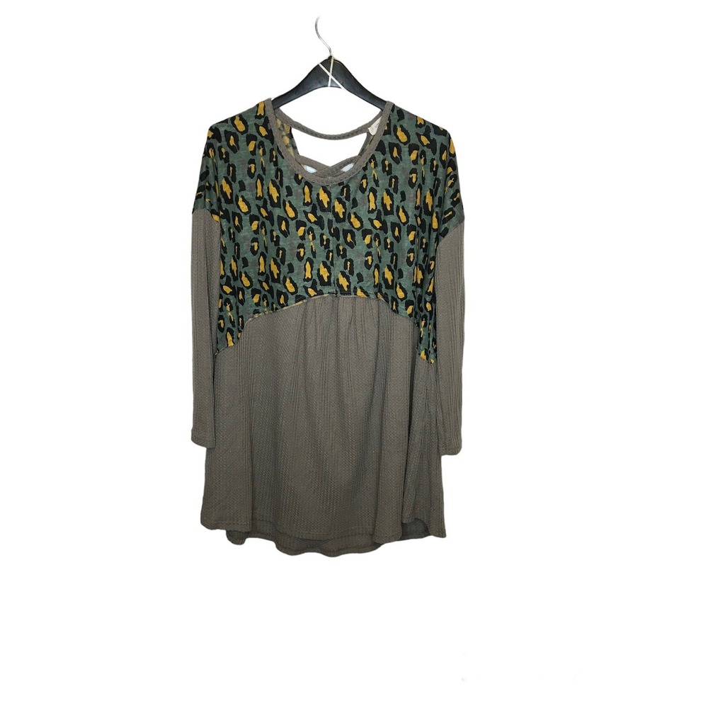 Umgee USA Womens Tunic Dress Size XL Animal Print Waffle Knit Long Sleeve